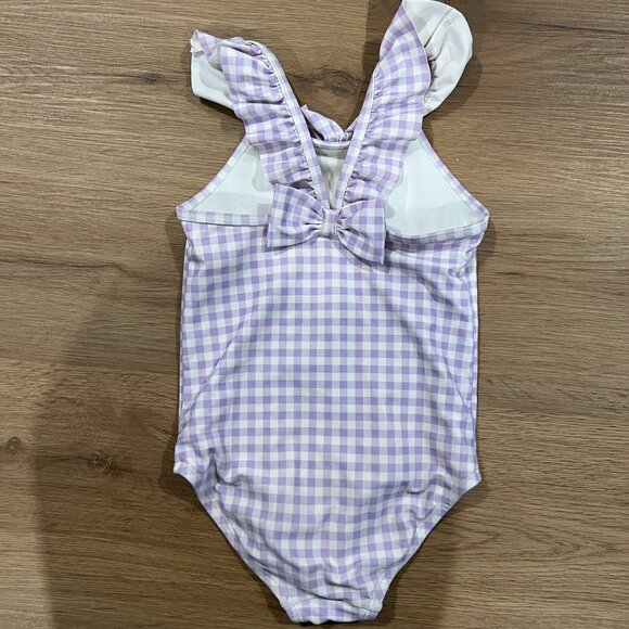 Carter's Purple Gingham One Piece Girls Swimsuit Size 4T With White Coverup - Picture 7 of 9